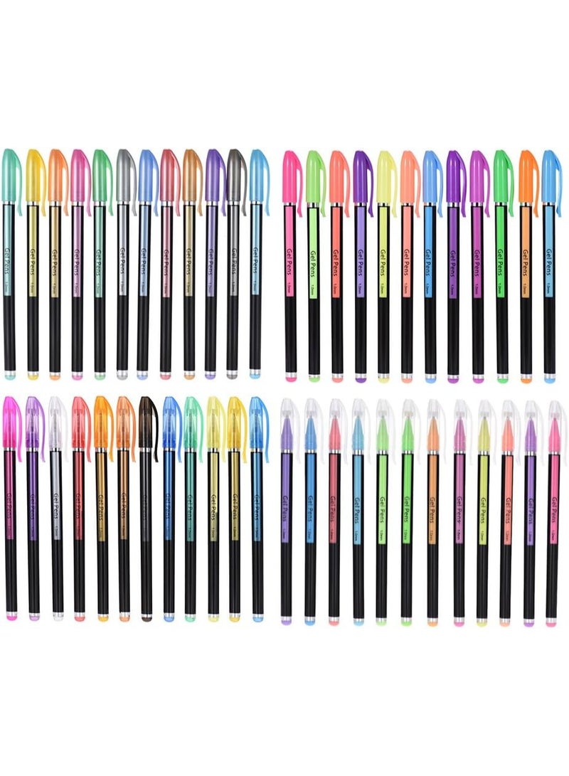 مجموعة أقلام جل 48 لون – أقلام جليتر، نيون، جواش ومعدنية للرسم، التحديد، التلوين ودفاتر التلوين للطلاب - Image 1